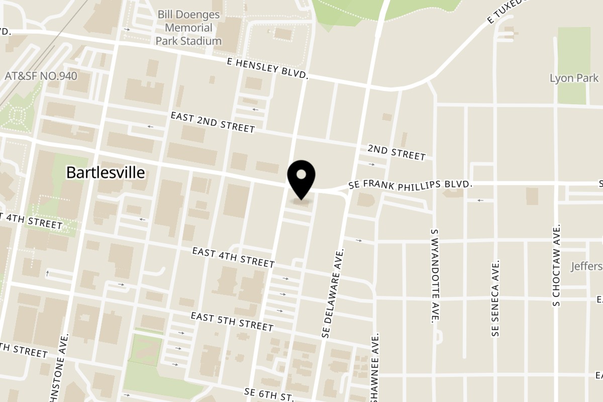Map showing the location of Chick O’ Fish on 300 S Cherokee Ave in Bartlesville